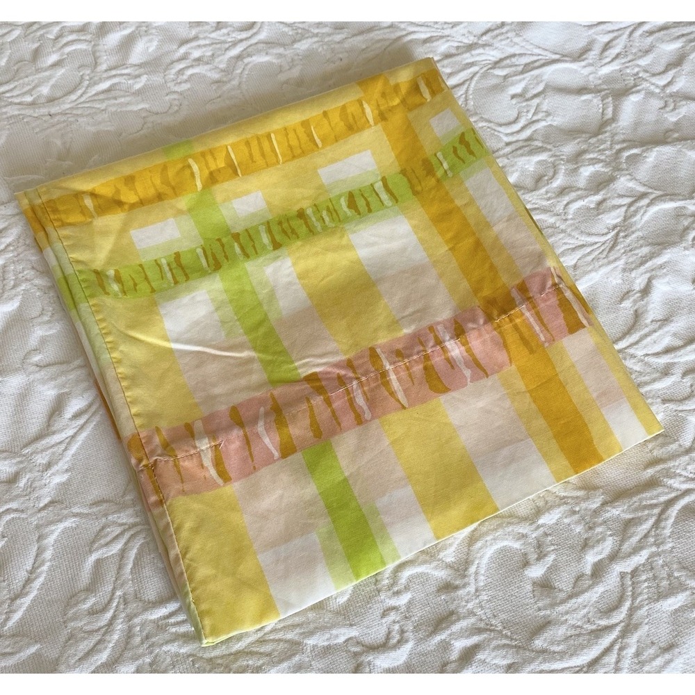 Vintage Plaid 1 King Pillowcase Yellow Green Pink Percale Burlington House USA